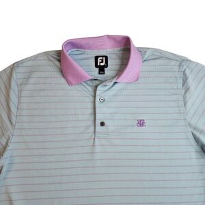 Footjoy FJ Golf Polo Mens Large Blue‎ Lavender Striped Performance Stretch Shirt